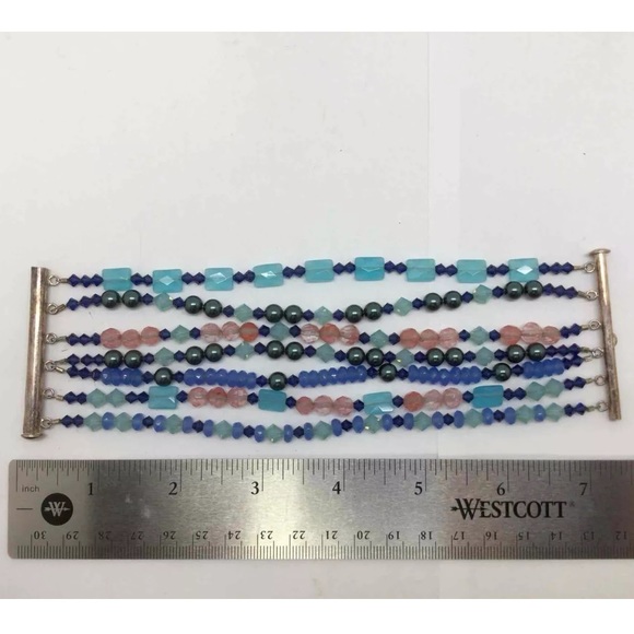 Large 7 row sterling silver beaded bracelet - Picture 2 of 2